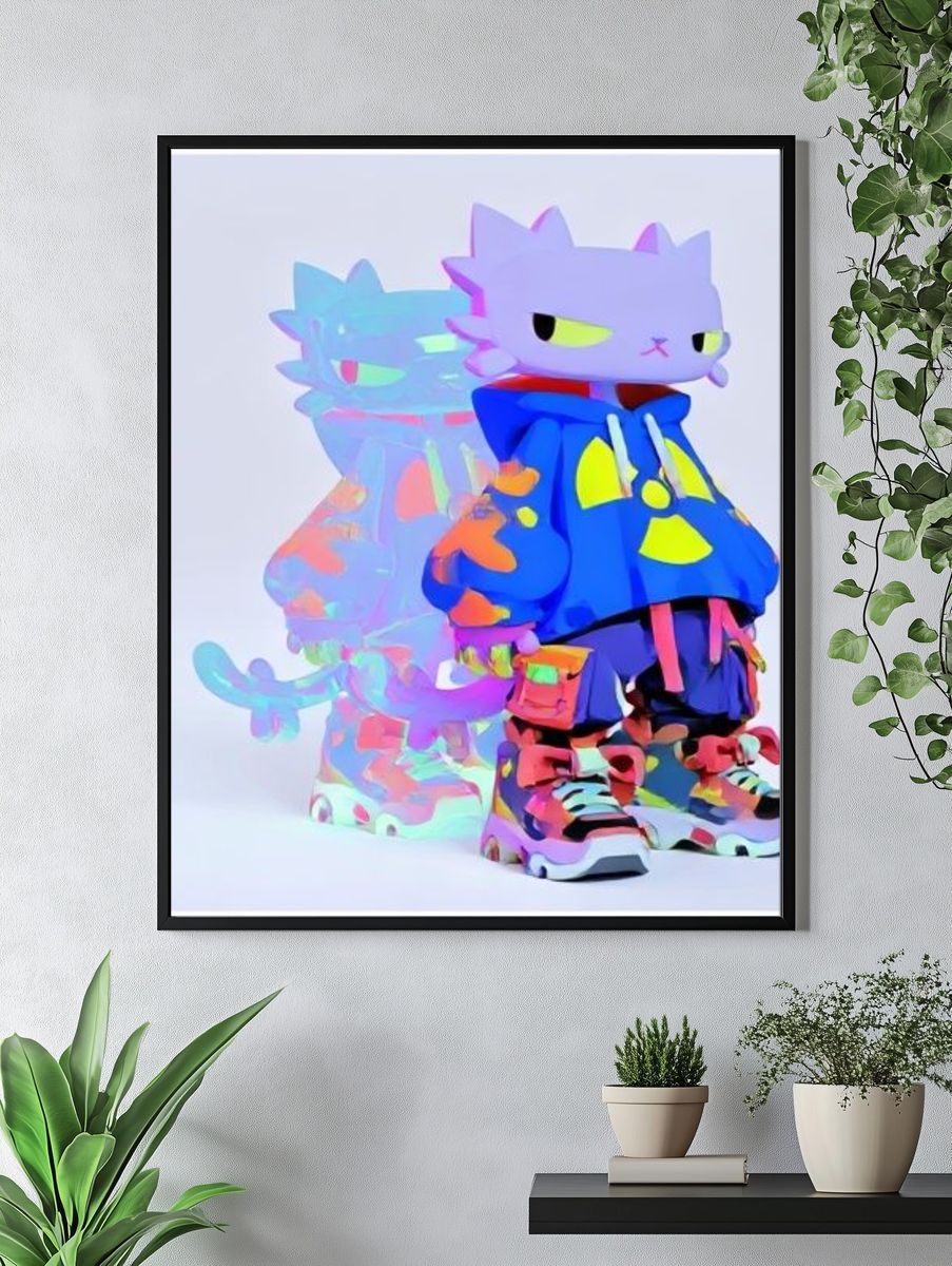 Neon Cat Figure Illustration Poster. — room view 4