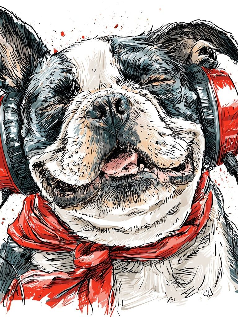 Headphone Bulldog Illustration Poster. poster detail