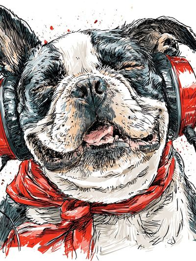 Headphone Bulldog Illustration Poster. poster
