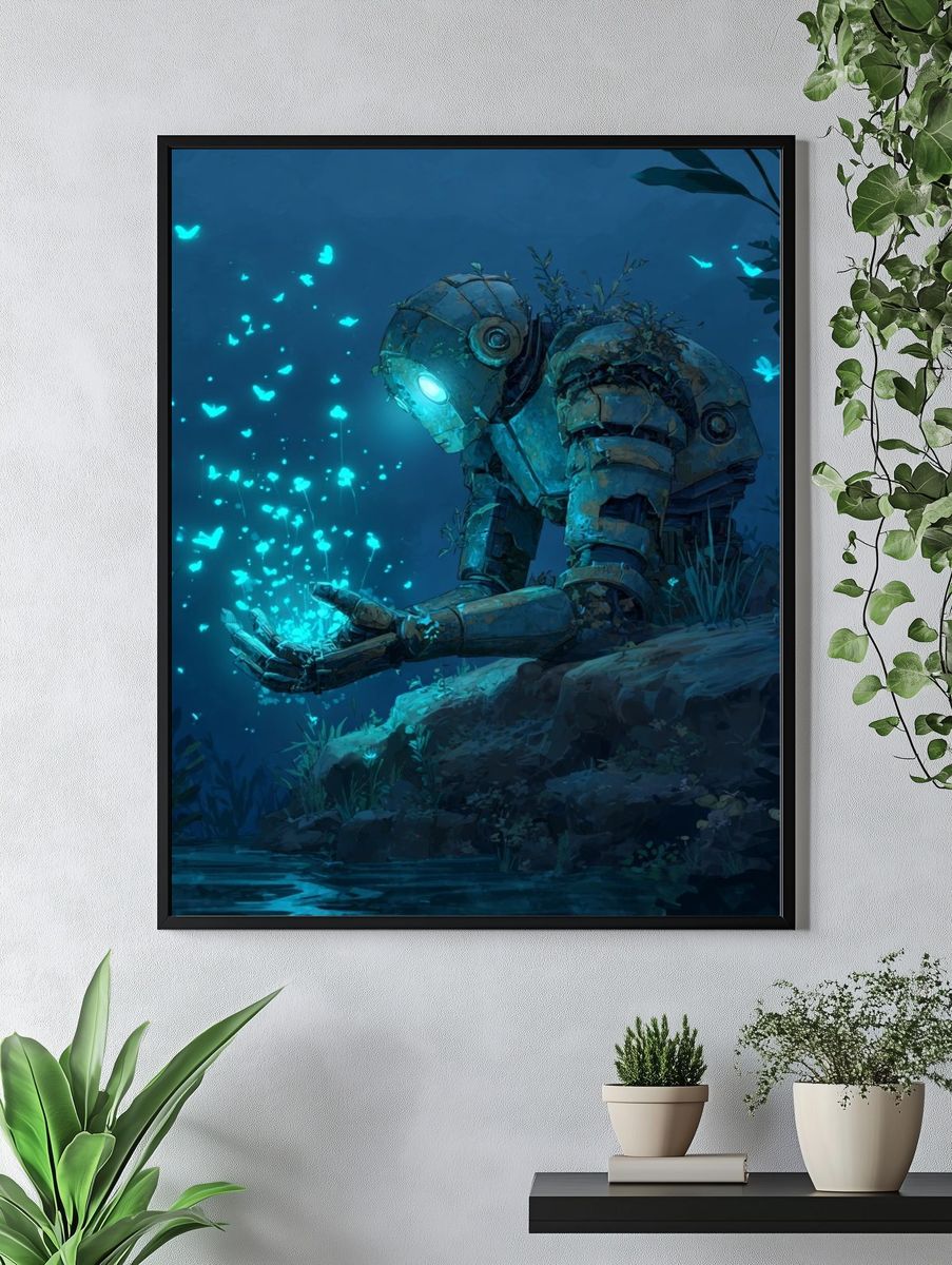 Glowing Robot in Moonlit Forest Print. — room view 4