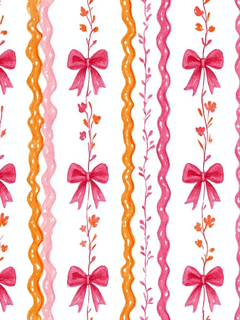 Pink Bow Floral Pattern Print. poster — illustration art