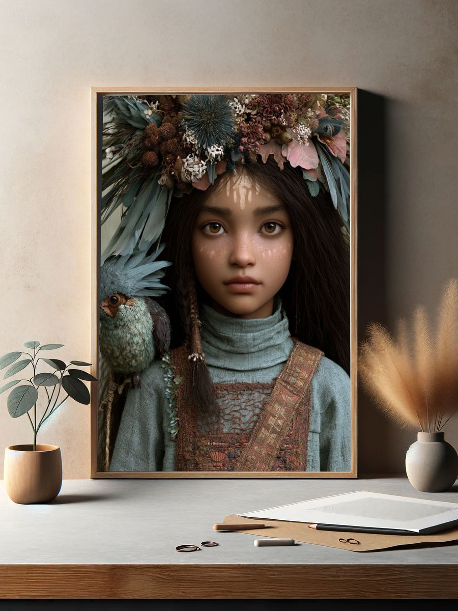 Floral Bird Portrait Illustration Print. — room view 2