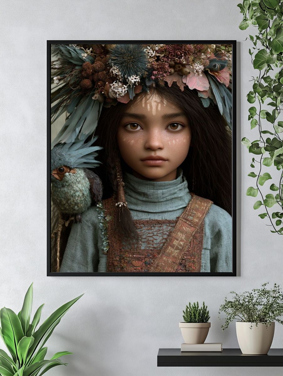 Floral Bird Portrait Illustration Print. — room view 4