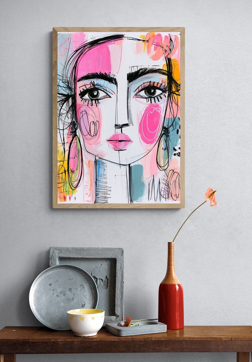 Abstract Fashion Face Illustration Poster. — room view 3