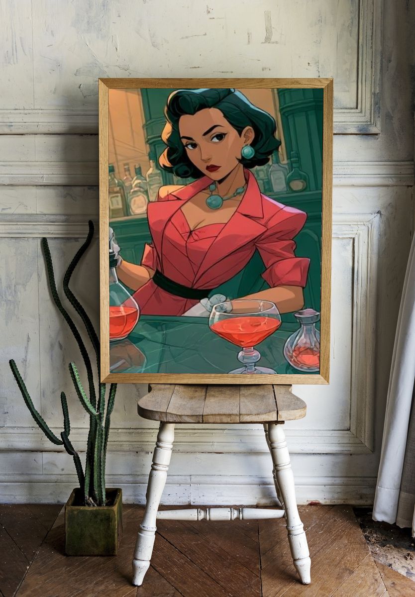 Cocktail Bar Woman Illustration Poster. room preview