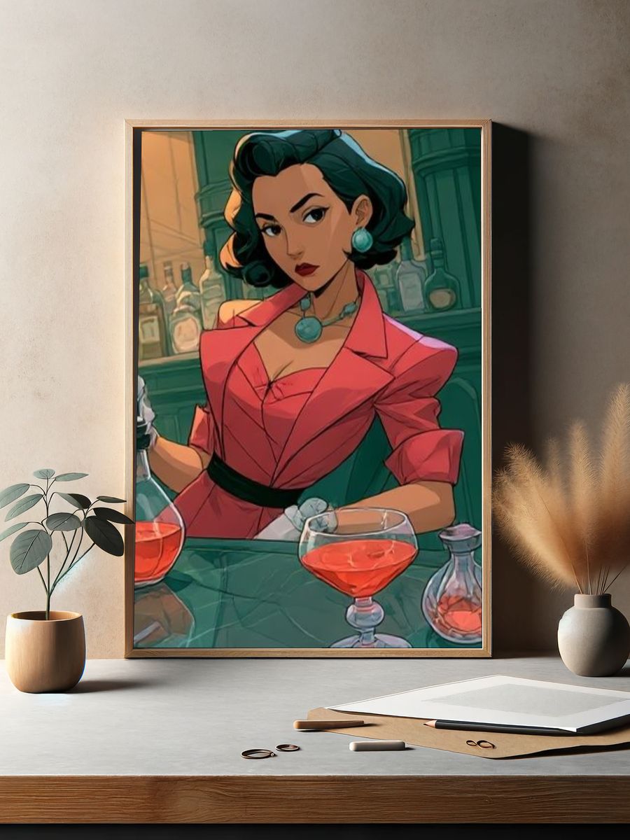 Cocktail Bar Woman Illustration Poster. — room view 2