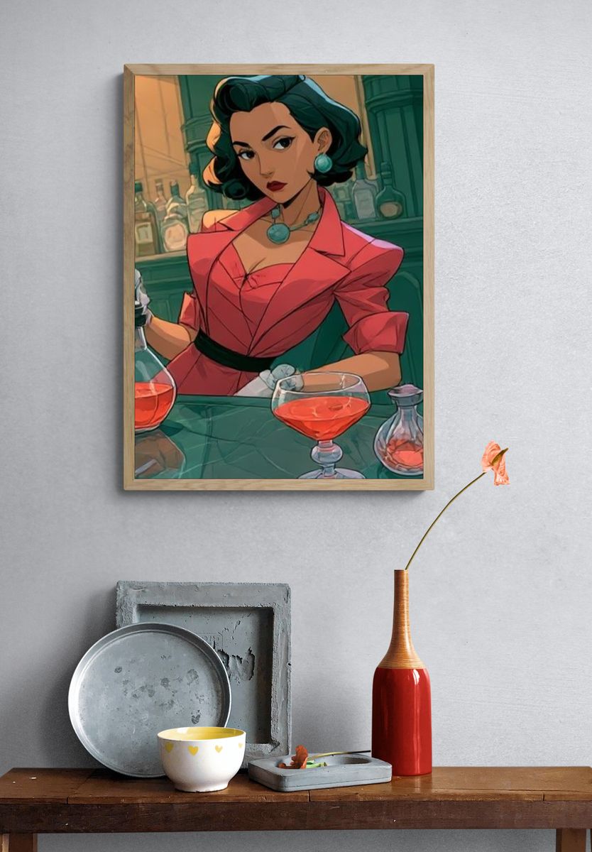 Cocktail Bar Woman Illustration Poster. — room view 3
