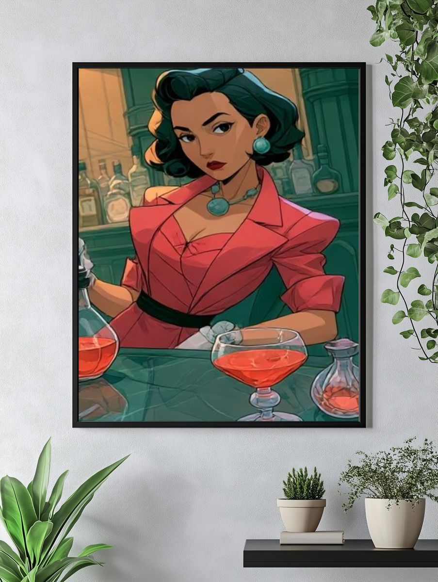 Cocktail Bar Woman Illustration Poster. — room view 4