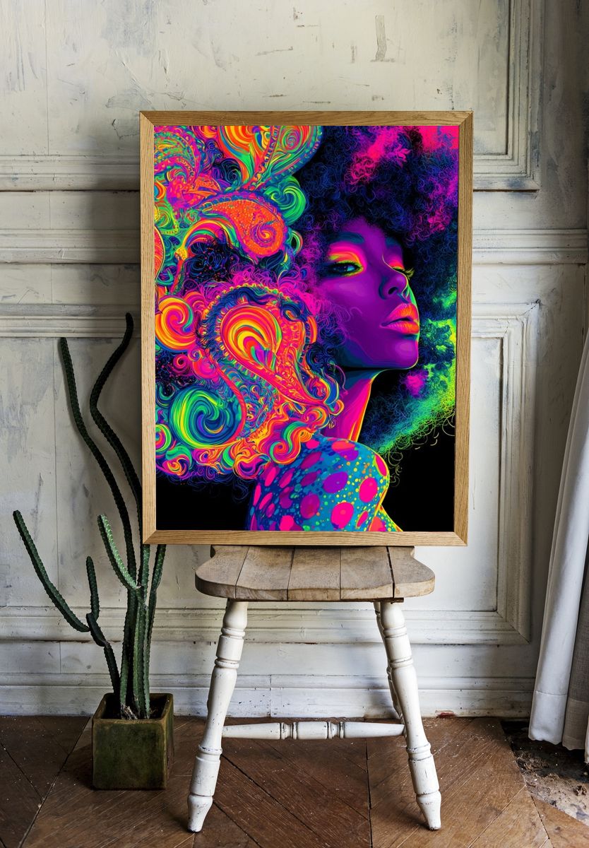 Neon Afro Portrait Poster. room preview