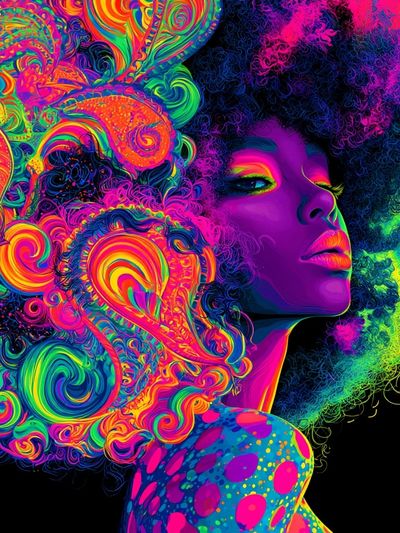 Neon Afro Portrait Poster. poster