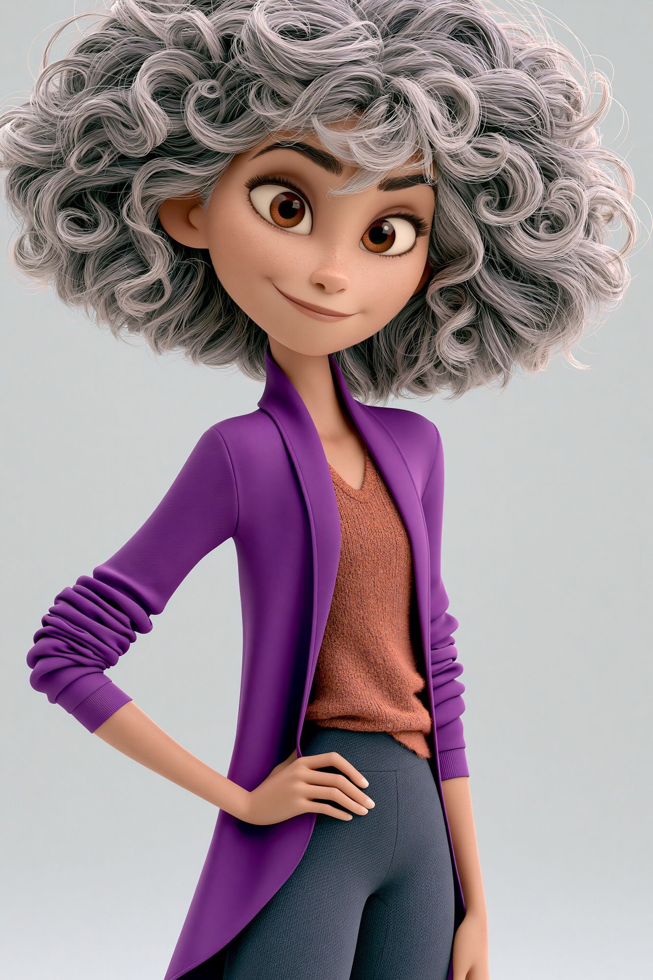 Curly-Haired Character Illustration Poster. poster detail