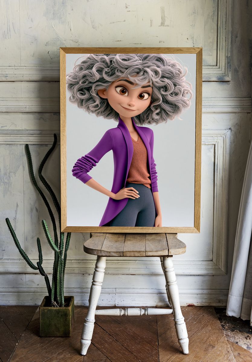 Curly-Haired Character Illustration Poster. room preview