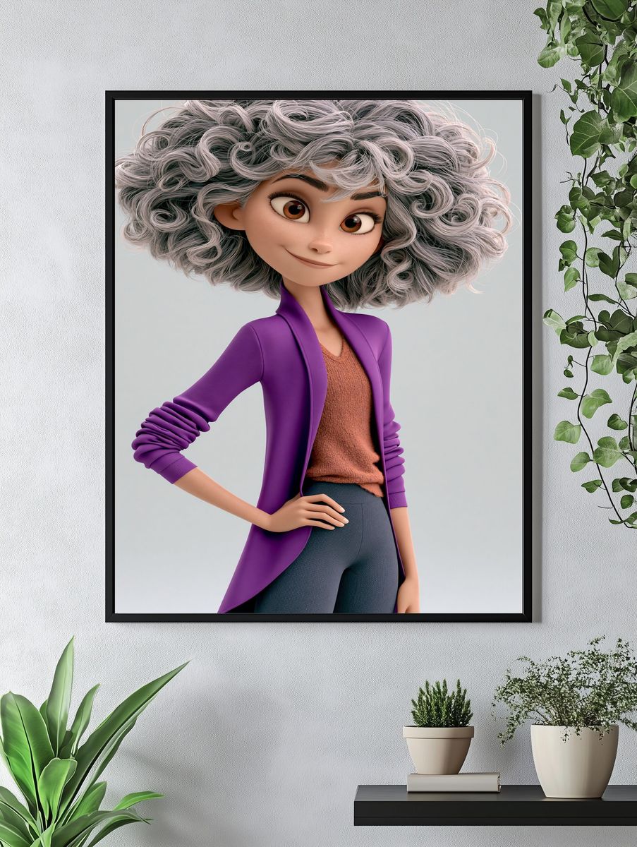 Curly-Haired Character Illustration Poster. — room view 4