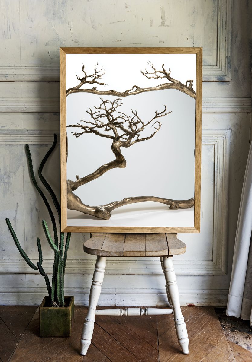 Golden Tree Mirror Sculpture Print. — room view 1
