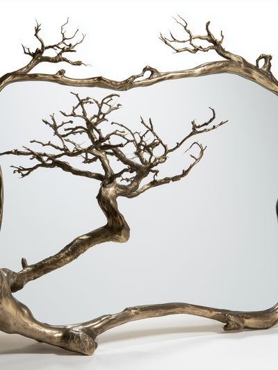 Golden Tree Mirror Sculpture Print.