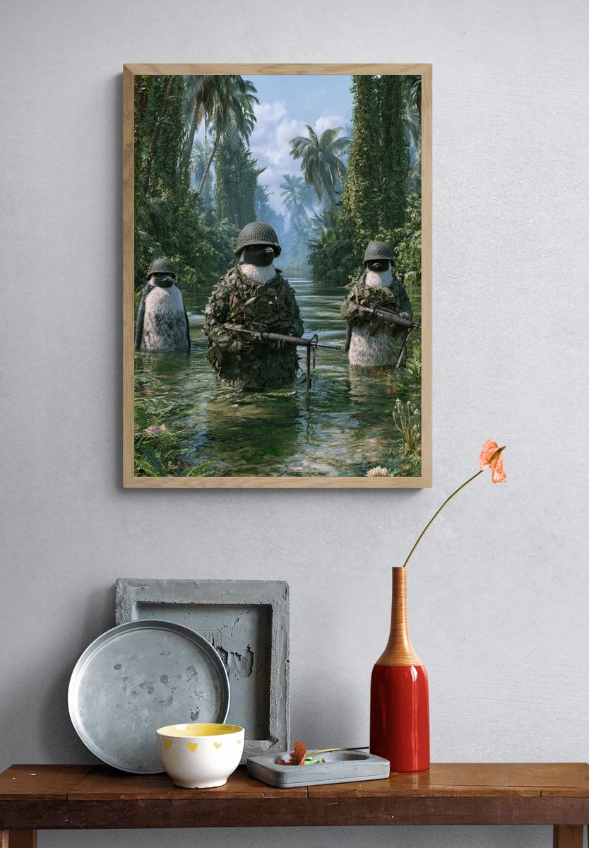 Penguin Jungle Patrol Illustration Poster. — room view 3
