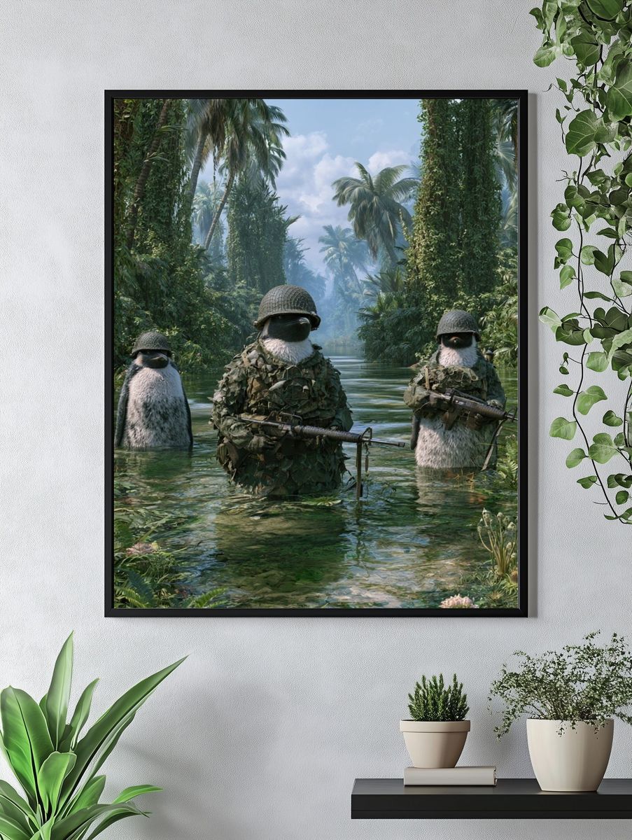Penguin Jungle Patrol Illustration Poster. — room view 4