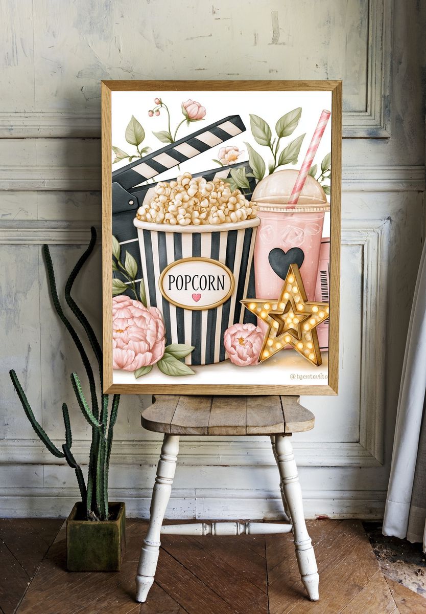 Movie Night Popcorn Illustration Poster. room preview