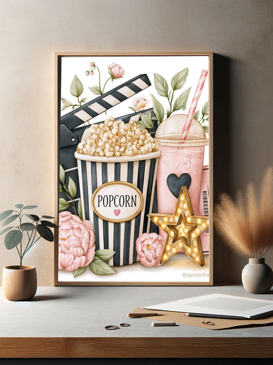 Movie Night Popcorn Illustration Poster. — room view 2