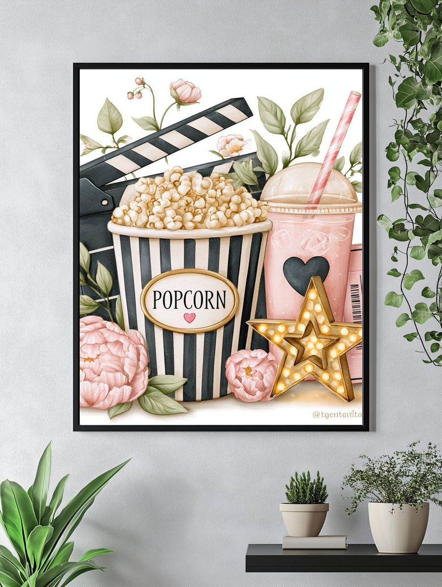 Movie Night Popcorn Illustration Poster. — room view 4