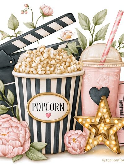 Movie Night Popcorn Illustration Poster.