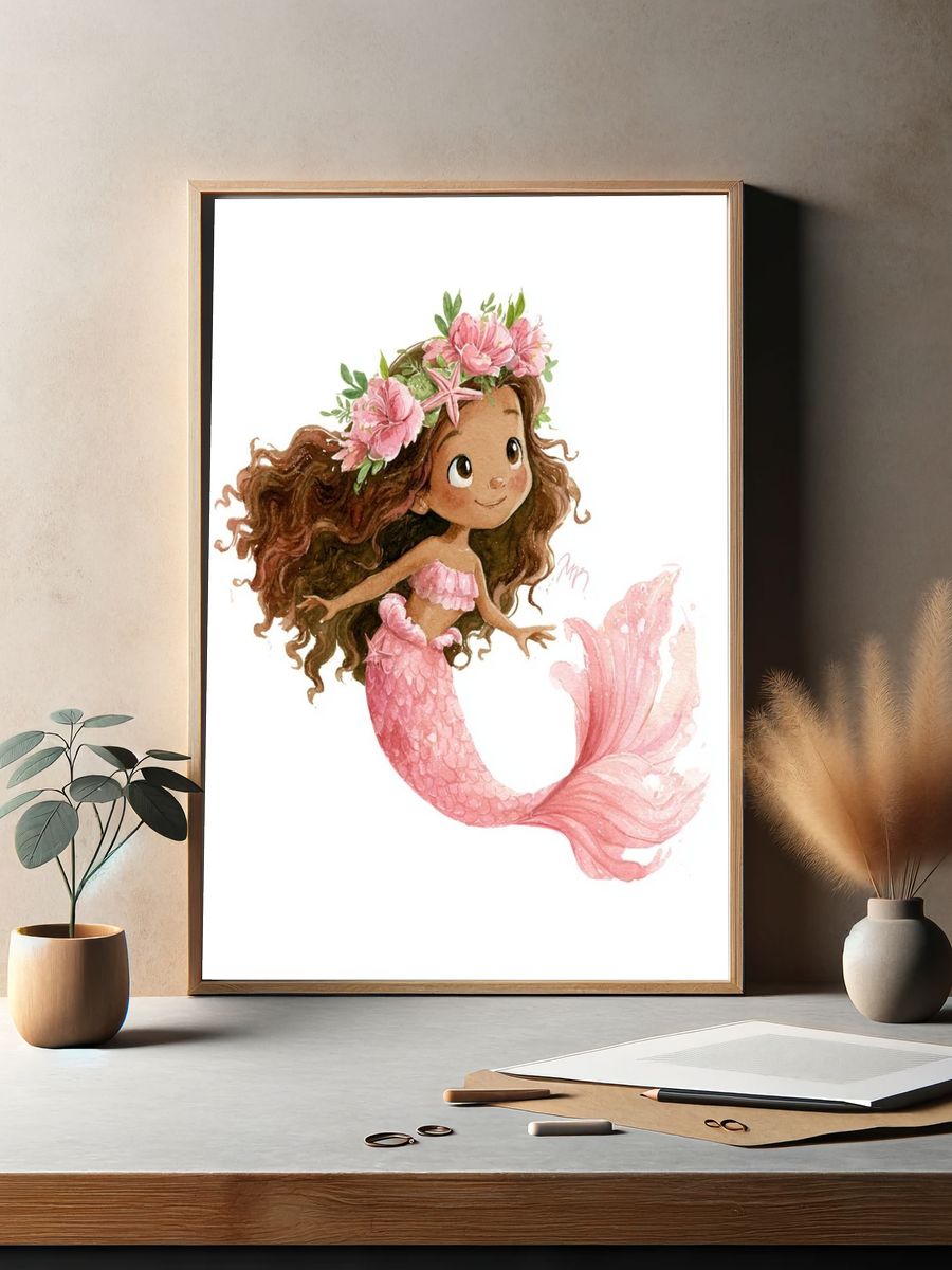 Pink Mermaid Watercolor Print. — room view 2