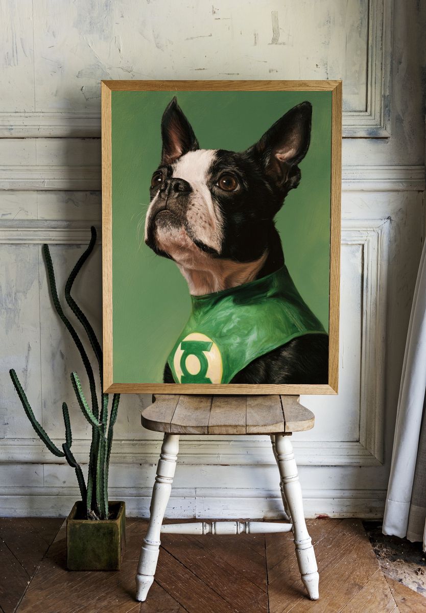 Green Lantern Dog Portrait Print. — room view 1