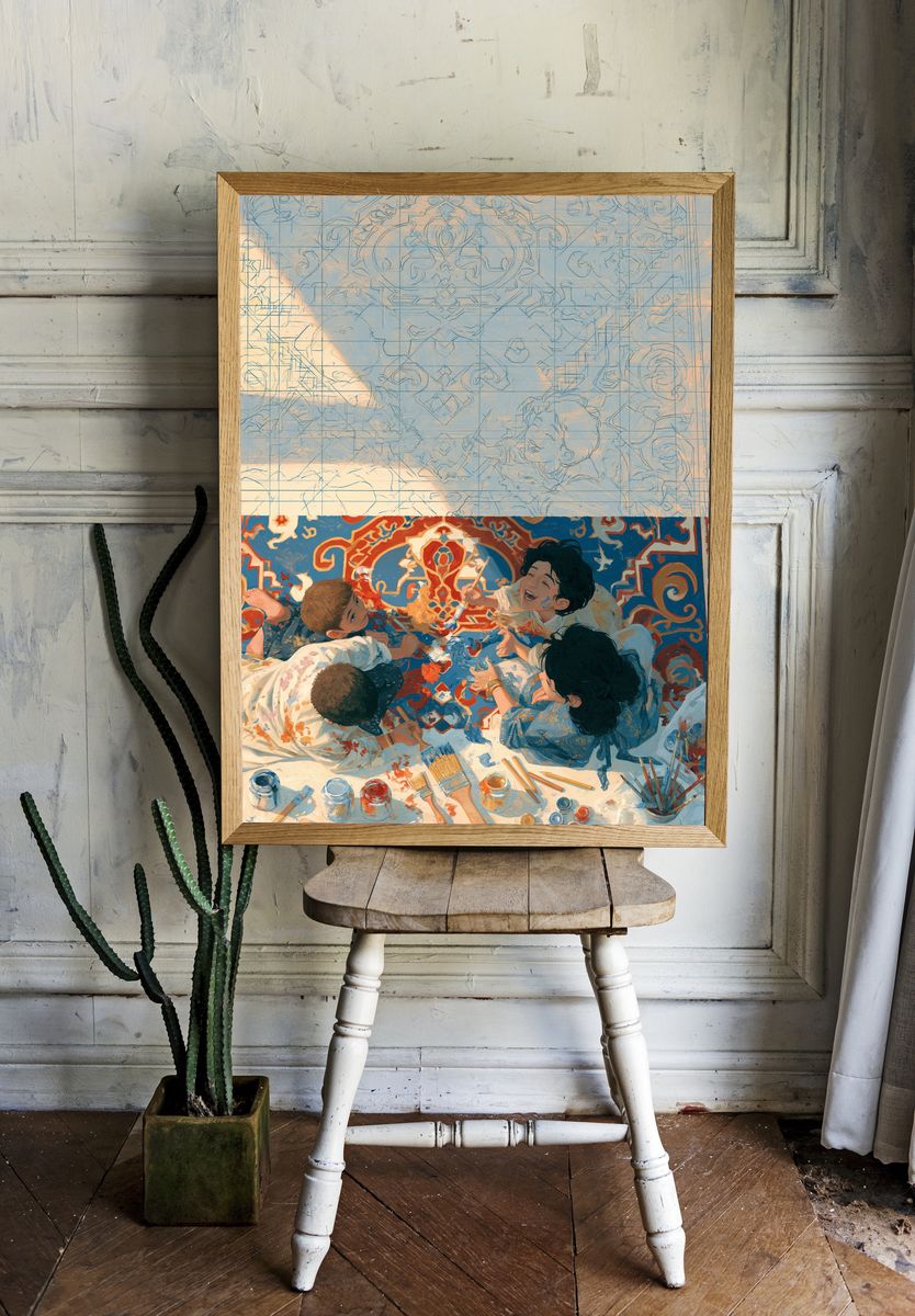 Children Painting Together Illustration Poster. room preview