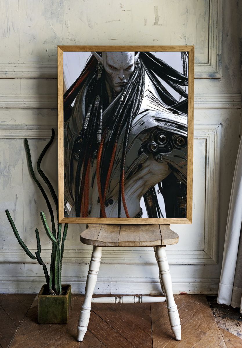 Alien Warrior Portrait Print. room preview