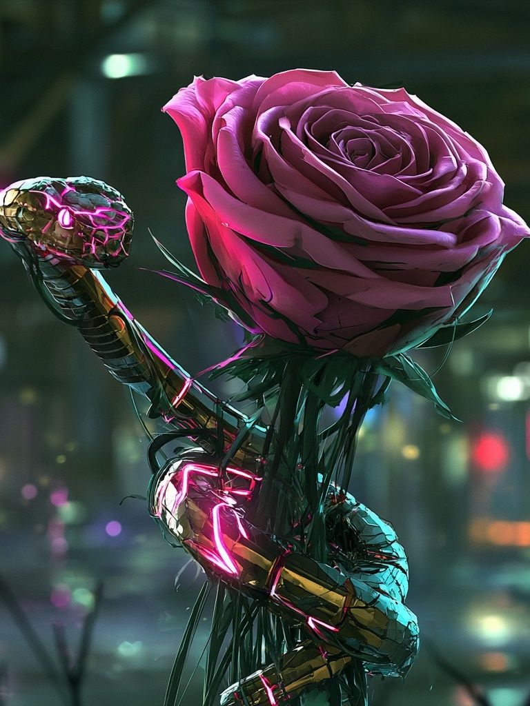 Neon Rose Serpent Illustration Poster. poster — illustration art