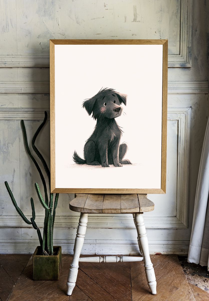Black Puppy Illustration Poster. room preview