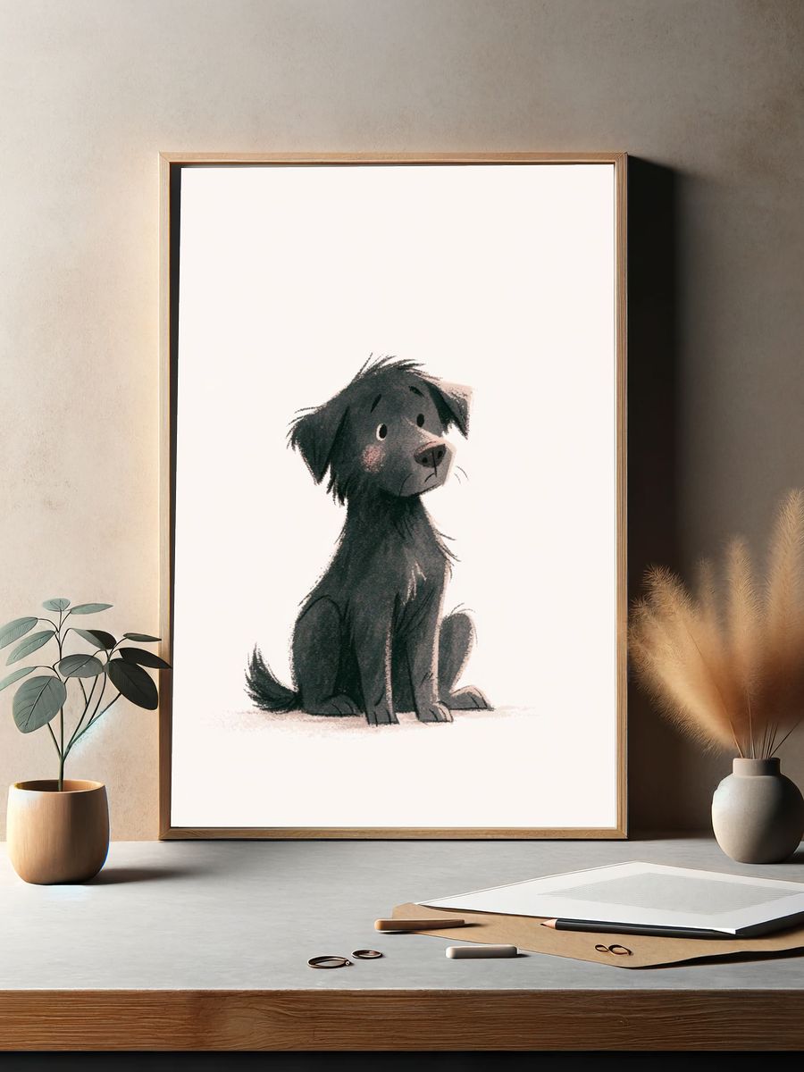 Black Puppy Illustration Poster. — room view 2