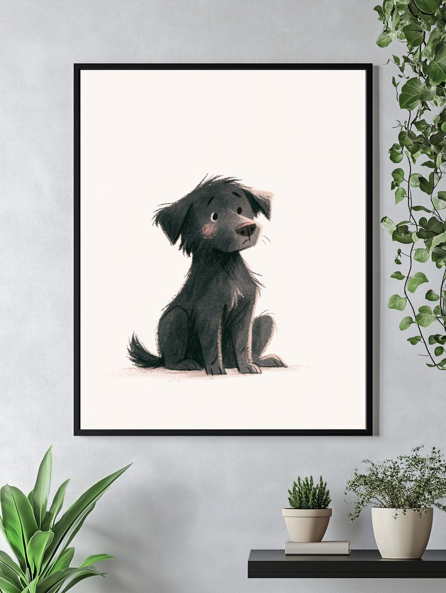 Black Puppy Illustration Poster. — room view 4