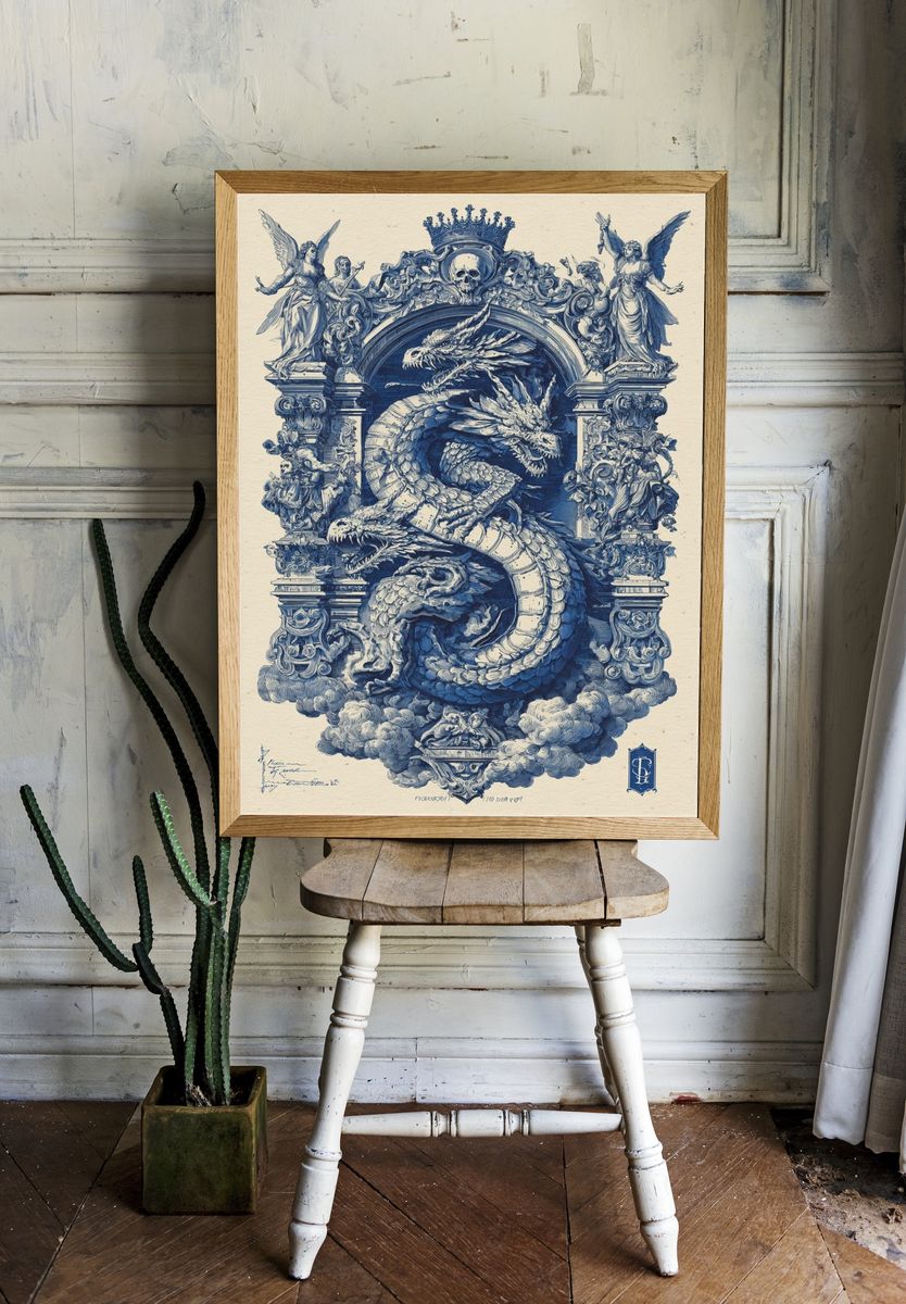 Baroque Dragon Crest Print. — room view 1