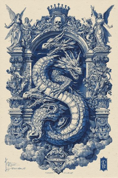 Baroque Dragon Crest Print. poster