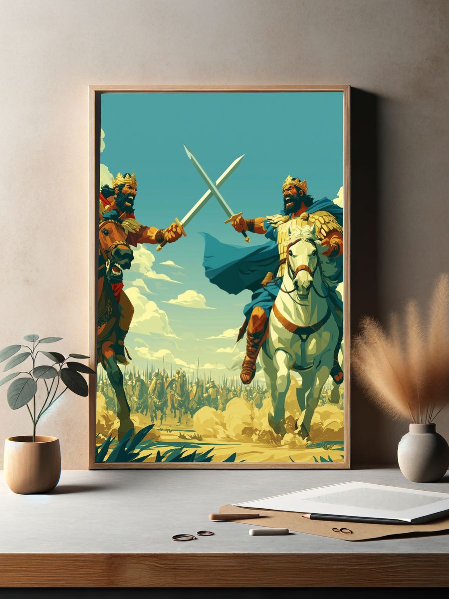 Epic Medieval Duel Illustration Poster. — room view 2