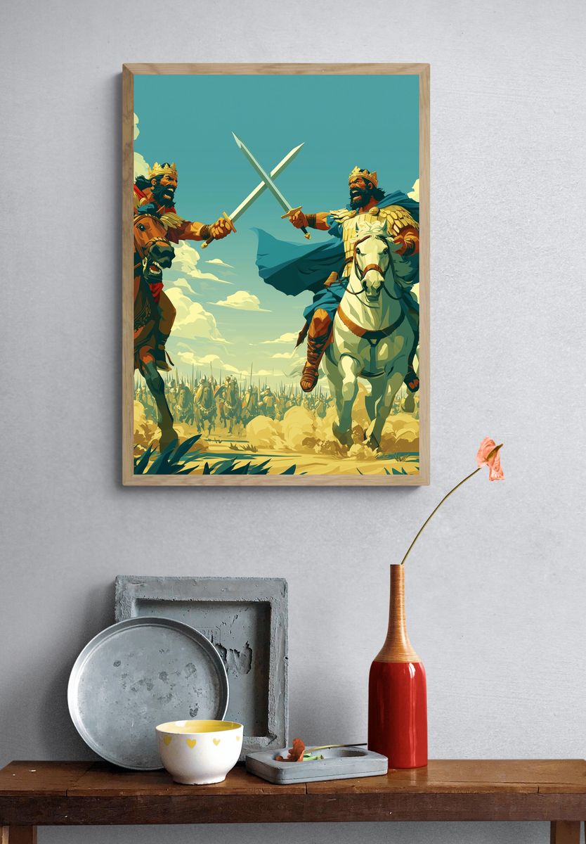 Epic Medieval Duel Illustration Poster. — room view 3
