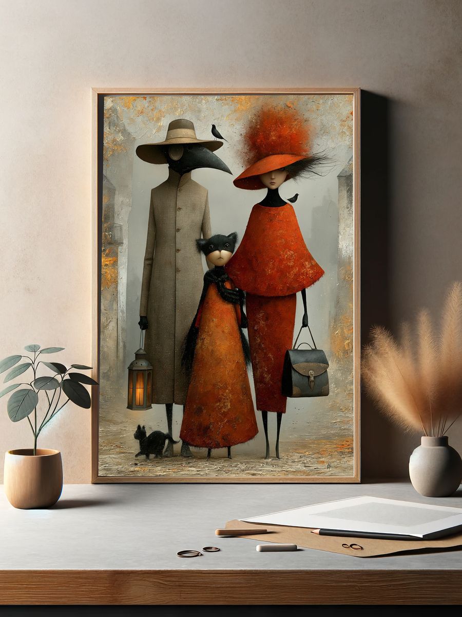 Surreal Fashion Family Illustration Poster. — room view 2