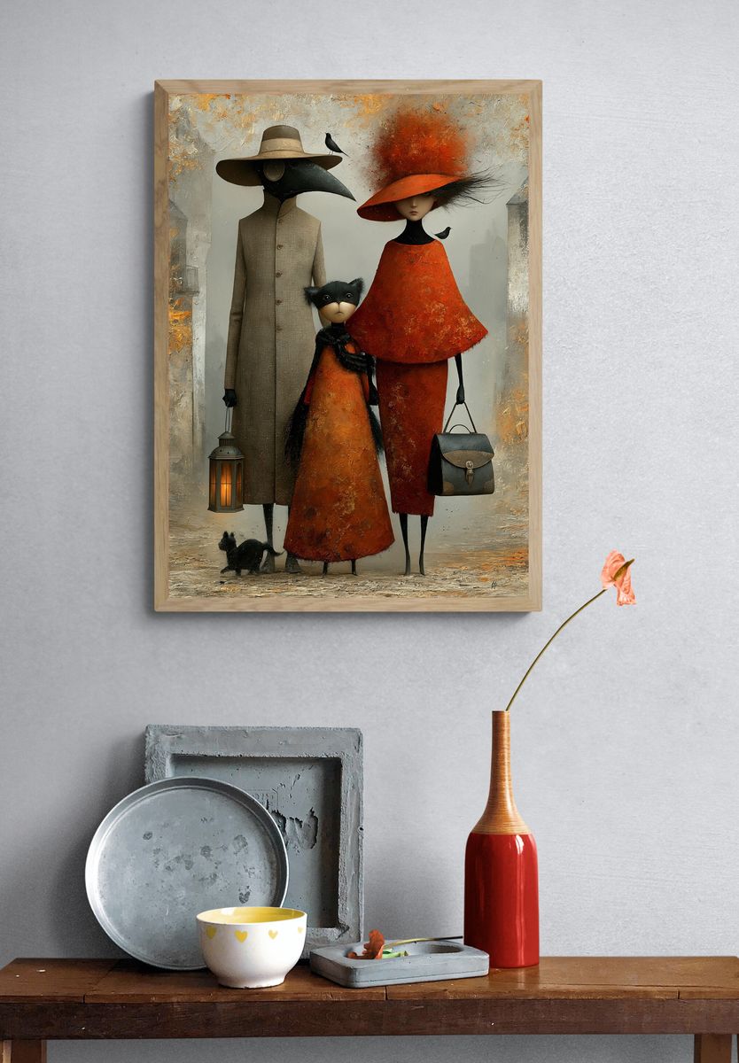 Surreal Fashion Family Illustration Poster. — room view 3