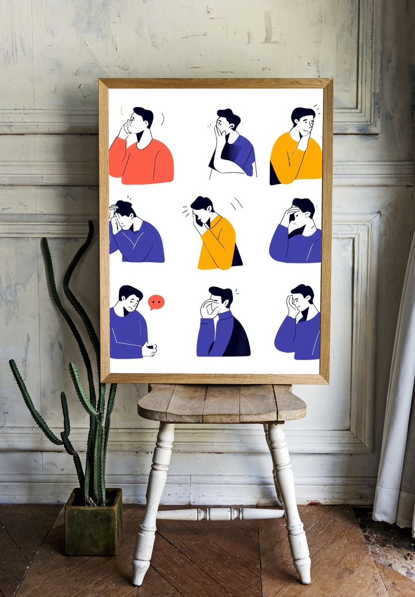 Emotional Faces Illustration Poster. — room view 1