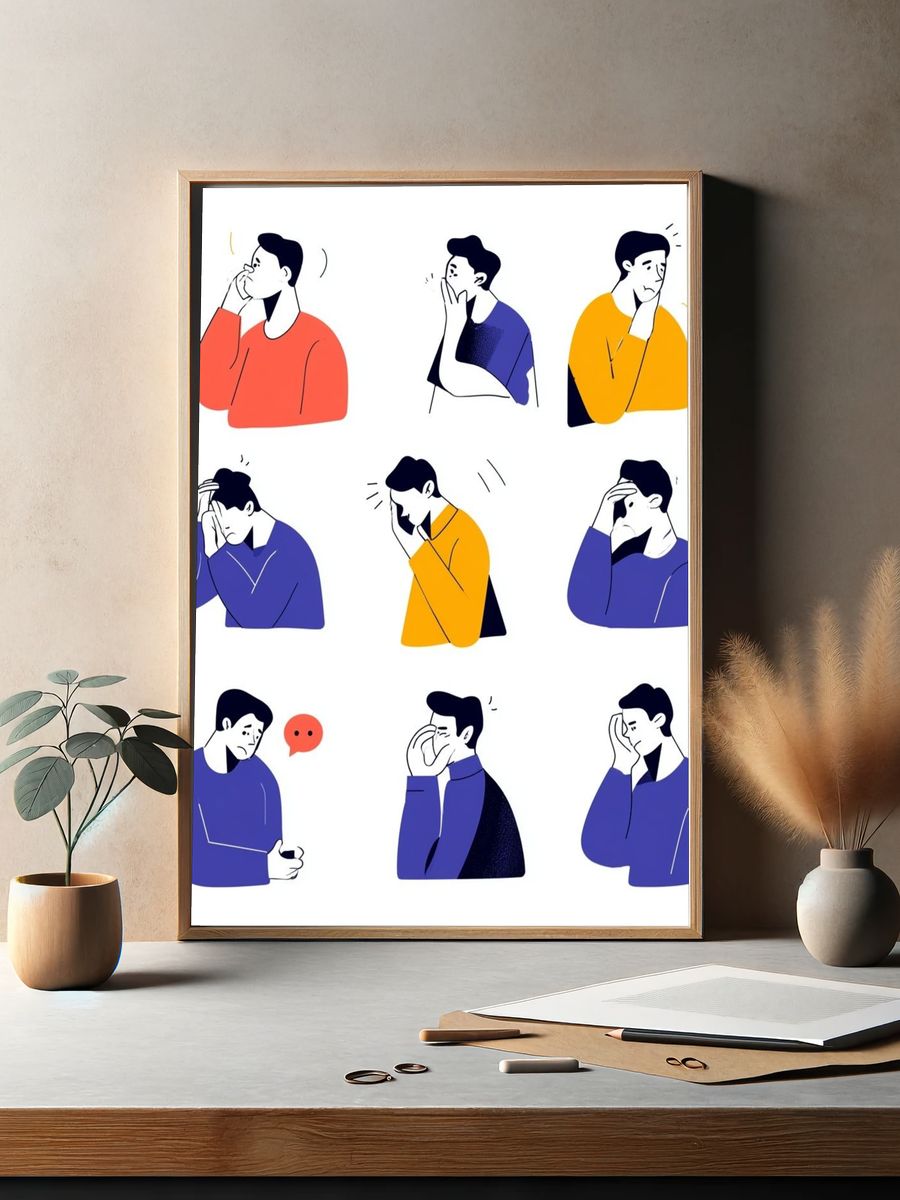 Emotional Faces Illustration Poster. — room view 2