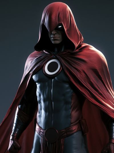 Red Hooded Superhero Portrait Print.