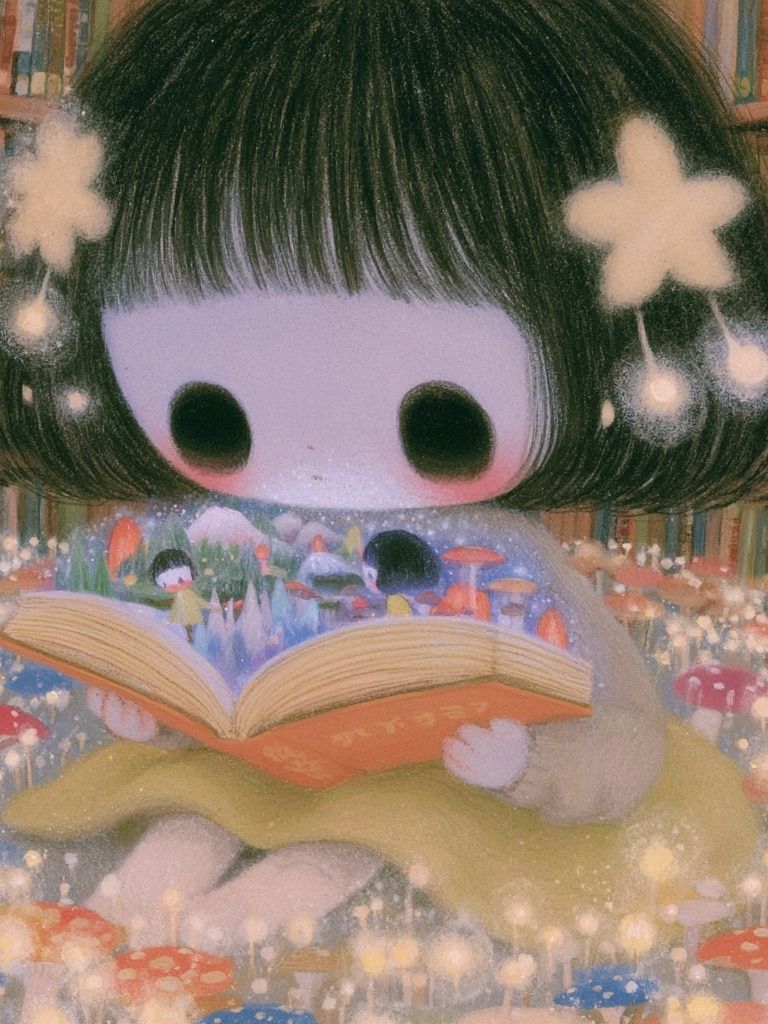 Dreamy Bookworm Girl Illustration Poster. poster — illustration art