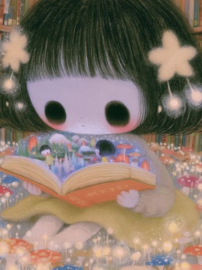 Dreamy Bookworm Girl Illustration Poster.