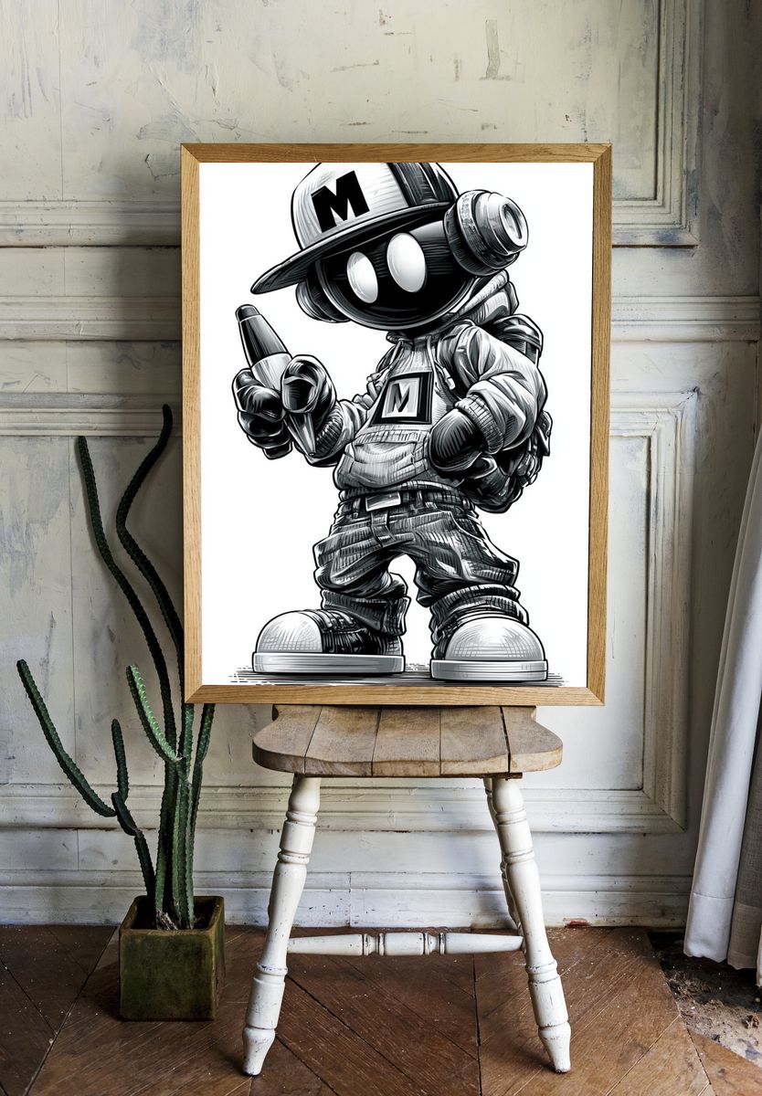 Graffiti Robot Kid Illustration Poster. — room view 1