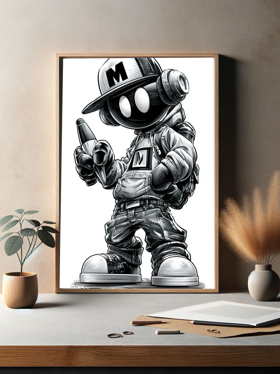 Graffiti Robot Kid Illustration Poster. — room view 2
