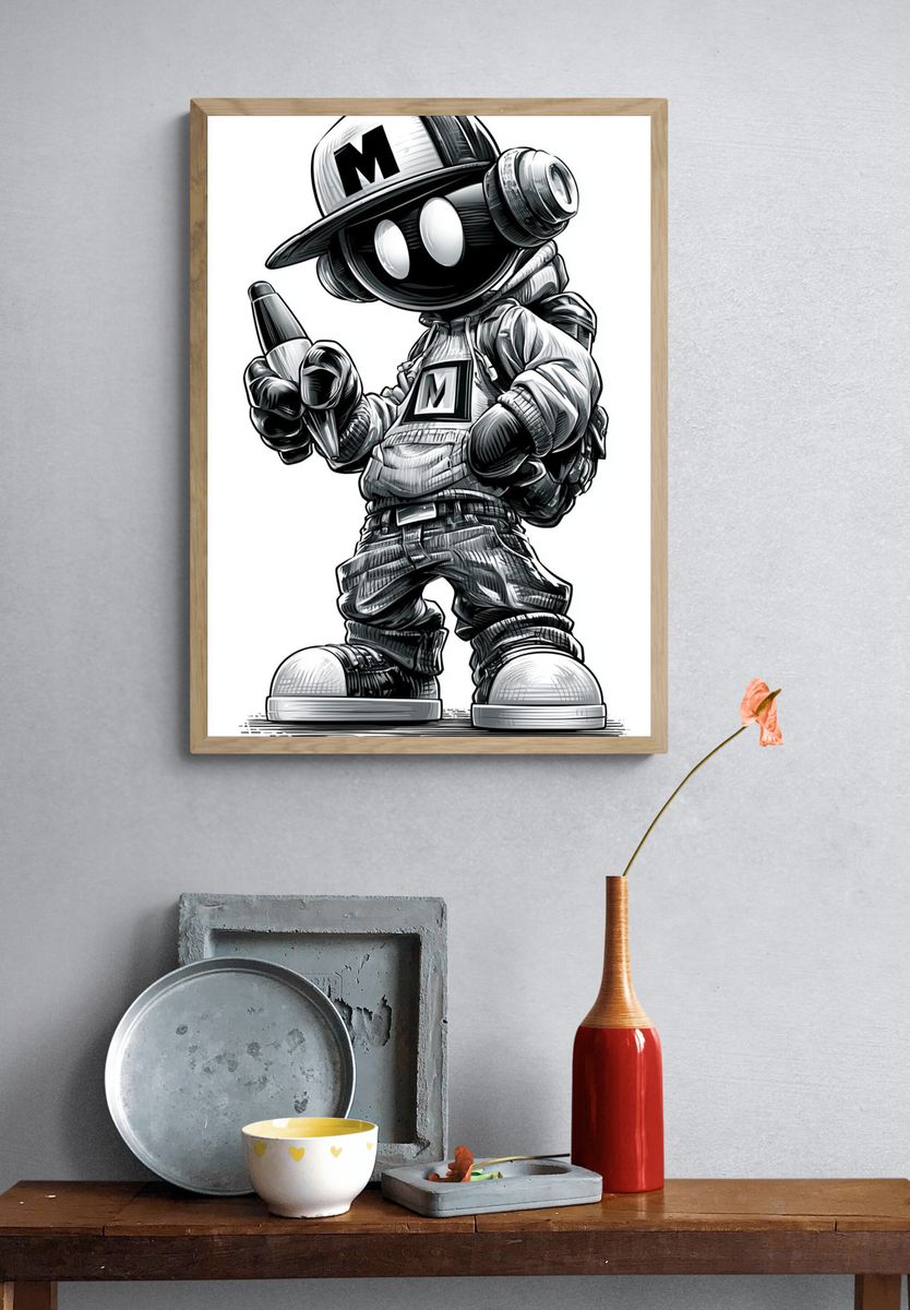 Graffiti Robot Kid Illustration Poster. — room view 3