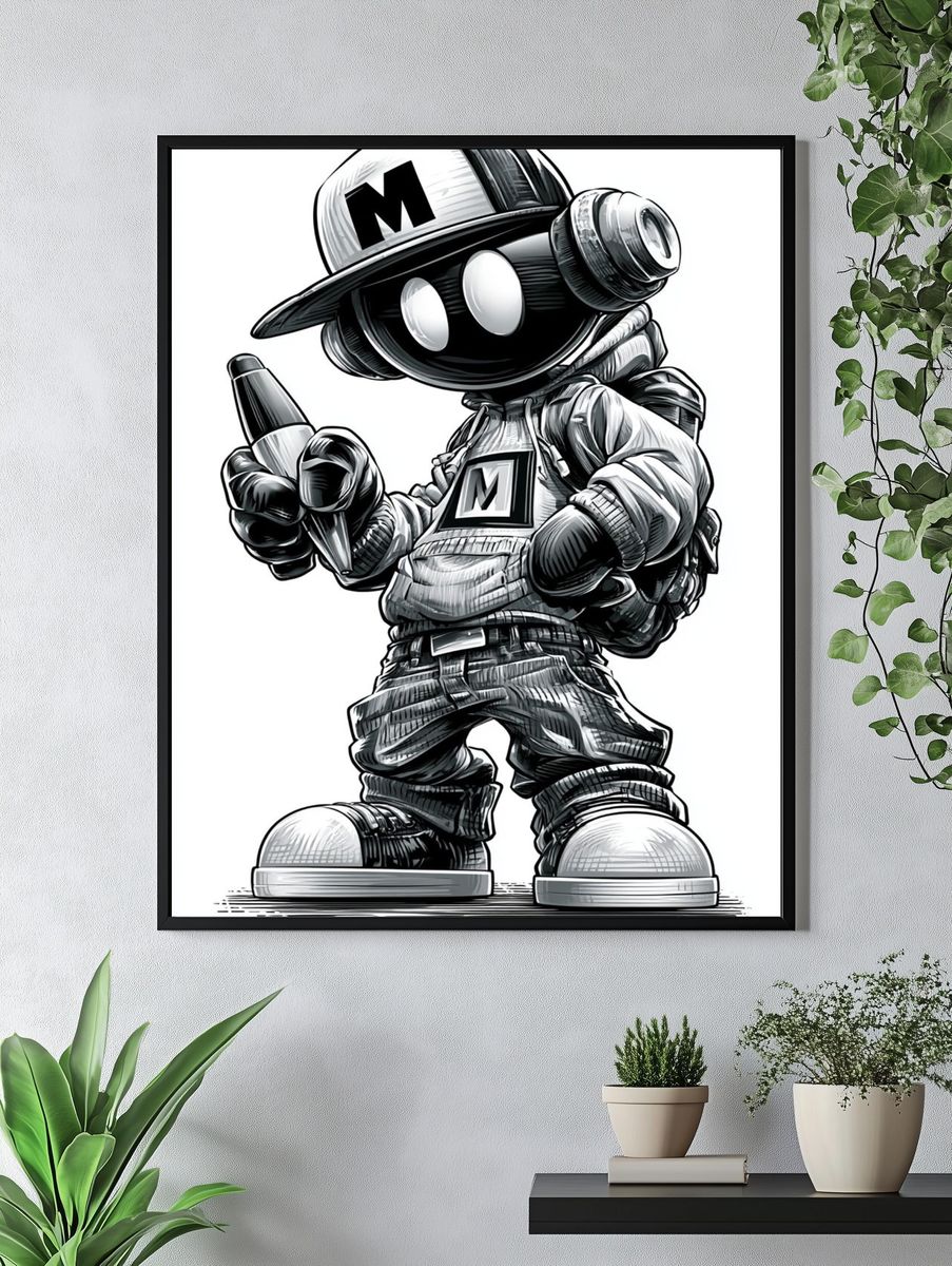 Graffiti Robot Kid Illustration Poster. — room view 4