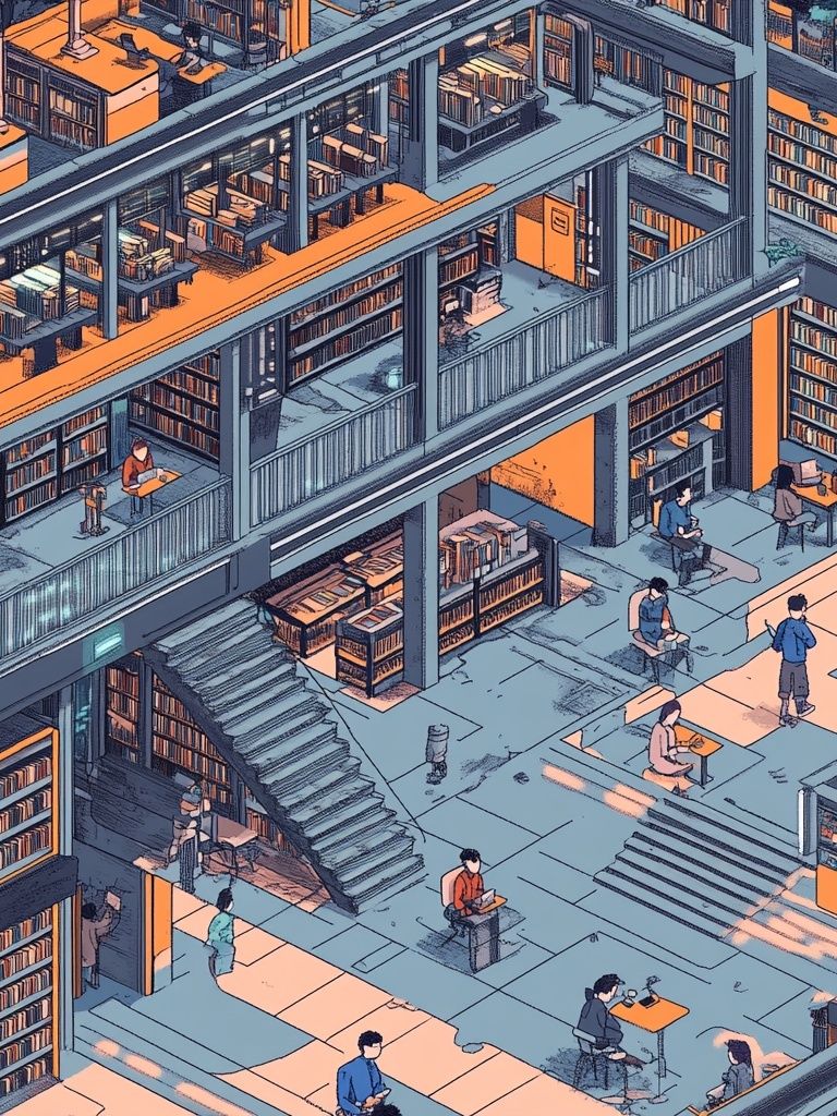 Futuristic Library Interior Print. poster — illustration art