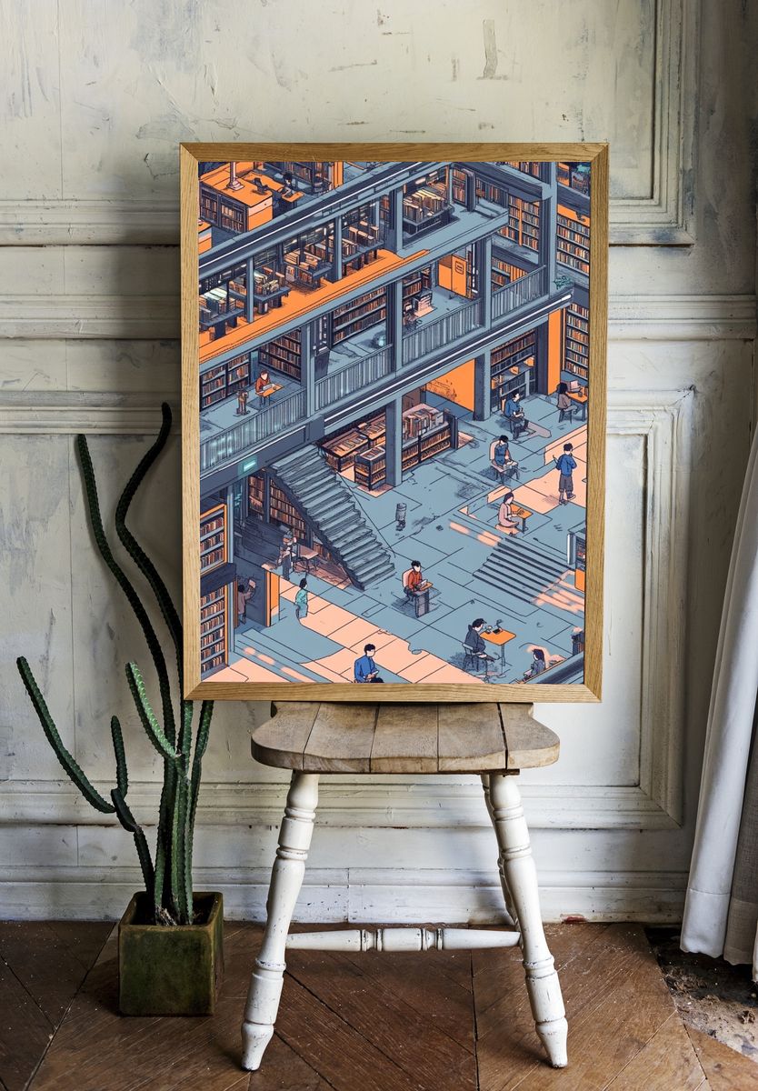 Futuristic Library Interior Print. — room view 1